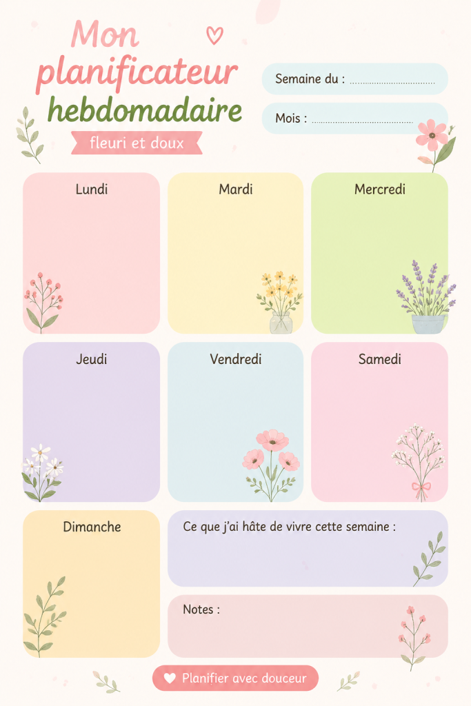 Icône illustrant un planificateur floral à imprimer, mettant en avant son côté doux et pratique.