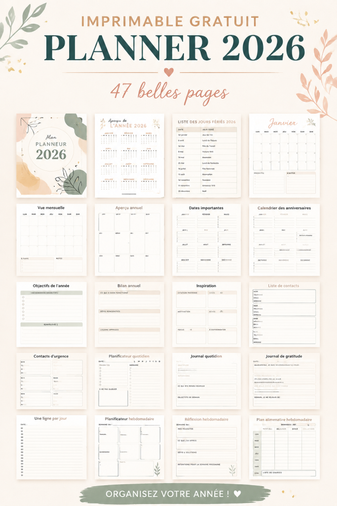 Un planner 2026 gratuit et coloré à imprimer pour une organisation optimale