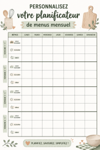 Planner de menu personnalisé sur une table de cuisine