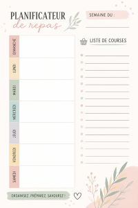 Modèle de planner de repas hebdomadaire à imprimer avec un design pratique