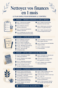 Femme souriante révisant ses finances avec un ordinateur et un carnet.