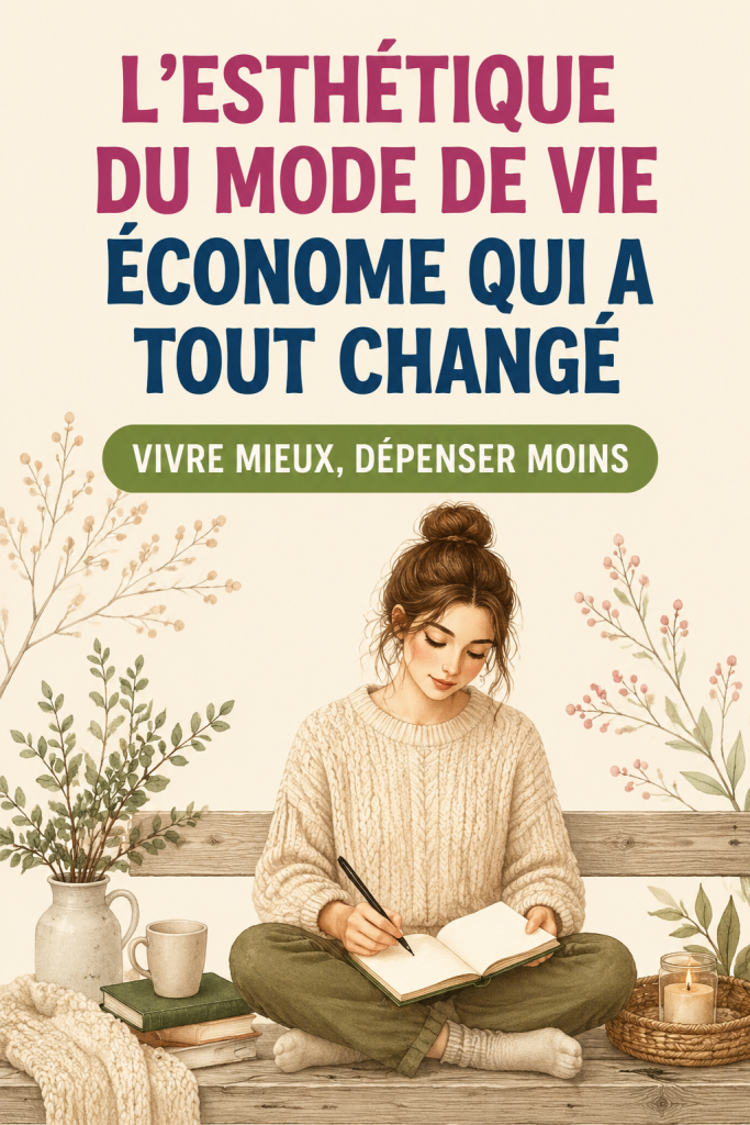 Une femme souriante dans une cuisine simple et épurée, illustrant un mode de vie frugal.