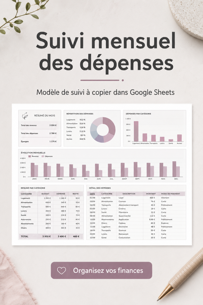 Modèle gratuit de suivi des dépenses mensuelles sur Google Sheets