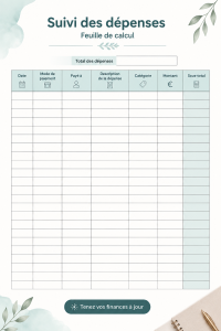 Tableau Excel pour suivi des dépenses sur un bureau, symbolisant une gestion financière pratique.