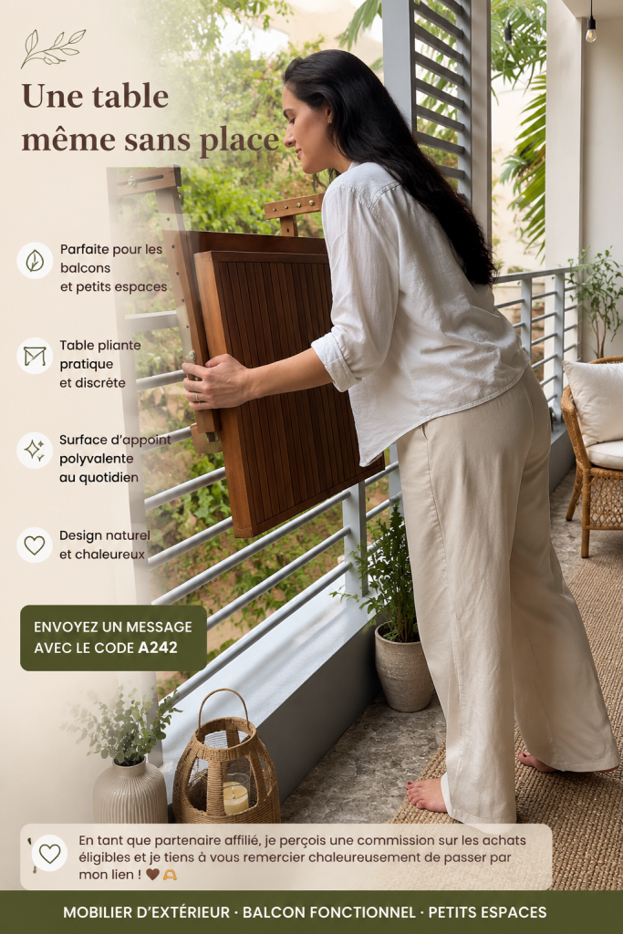 Table escamotable installée sur un balcon fonctionnel