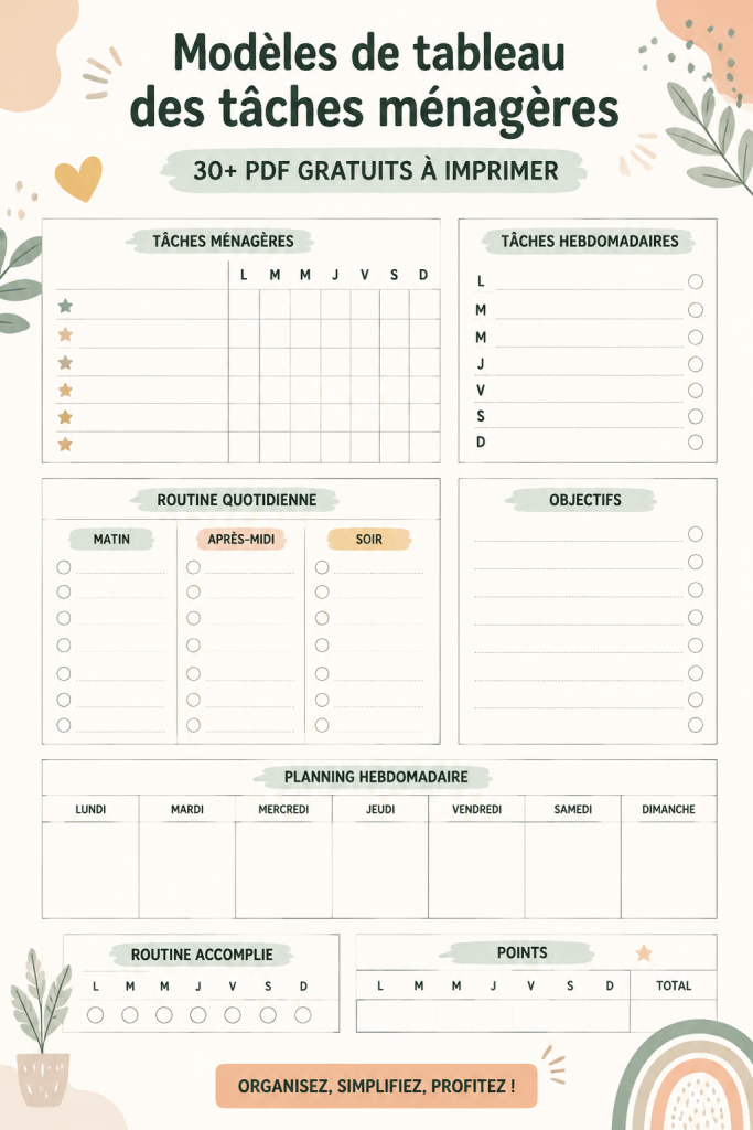 Tableau de tâches coloré avec des images et des tâches à accomplir affichées