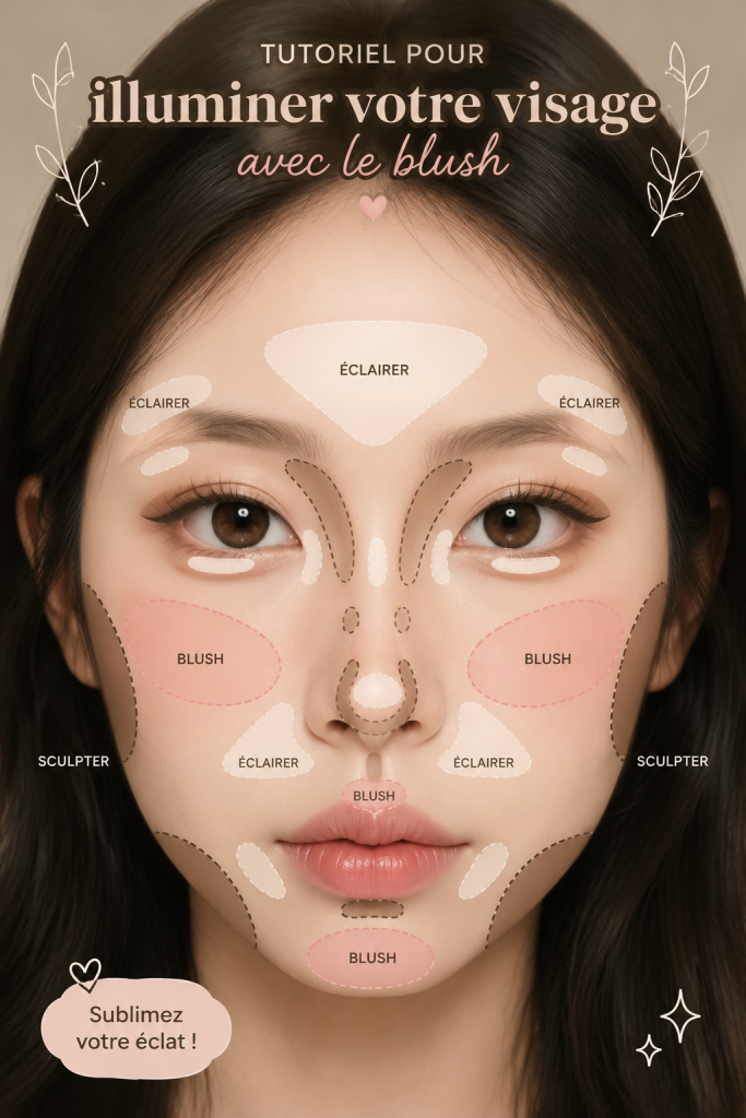 Femme appliquant du blush sur ses joues pour illuminer son visage.