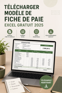 Modèle de fiche de paie Excel 2025 sur un écran d'ordinateur