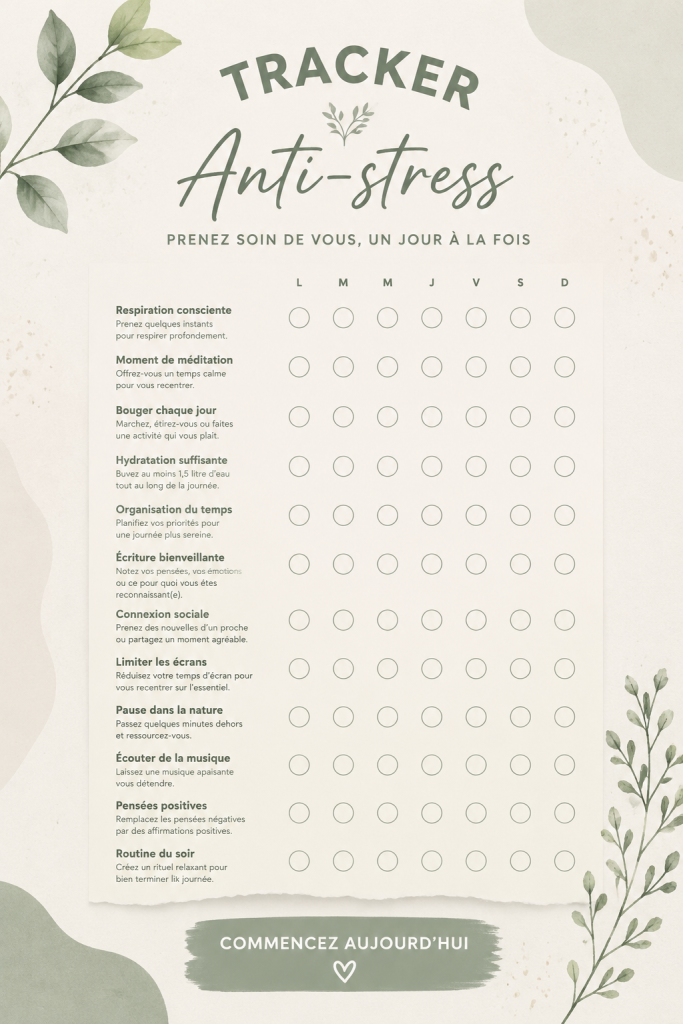 Modèle de tracker floral anti-stress créé sur Canva