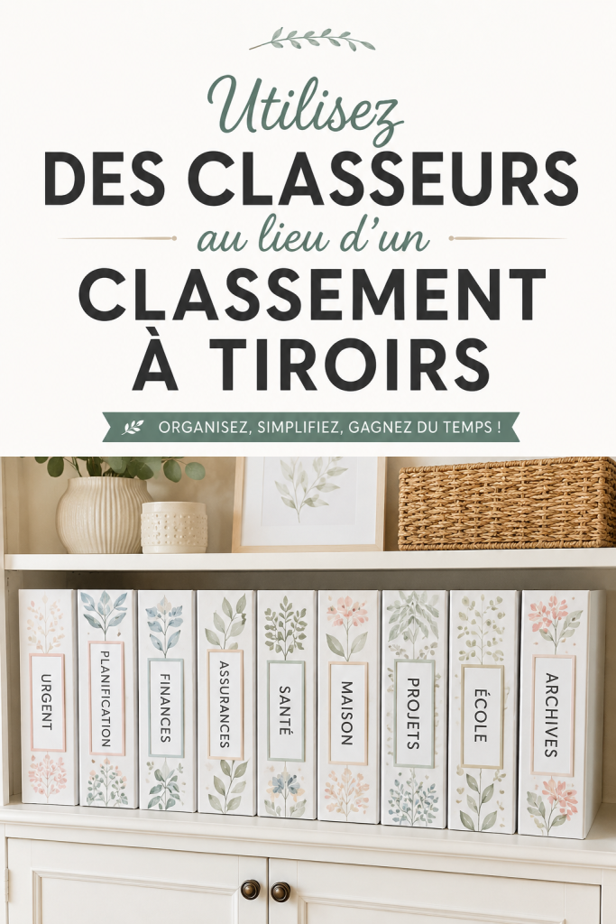 Un bureau bien organisé avec des classeurs colorés.