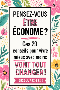 Une femme souriante entourée de produits ménagers économiques.