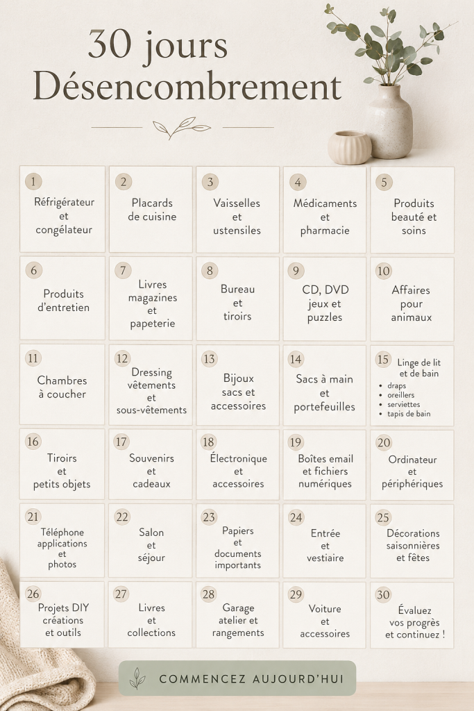 Défi de désencombrement de 30 jours, espace de vie apaisant