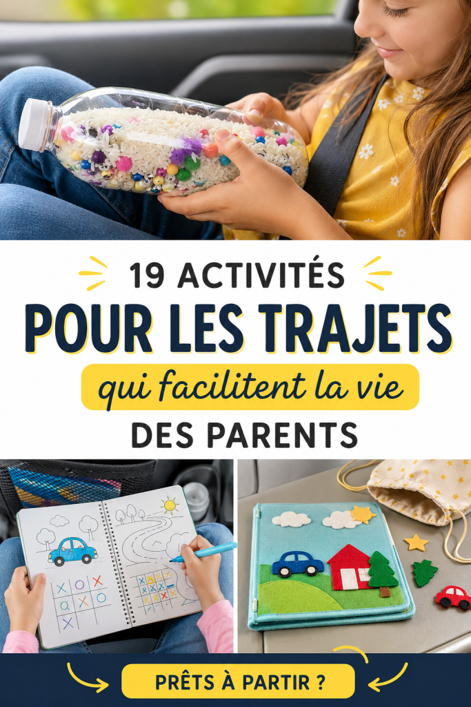 Famille heureuse jouant à des jeux en voiture durant un road trip