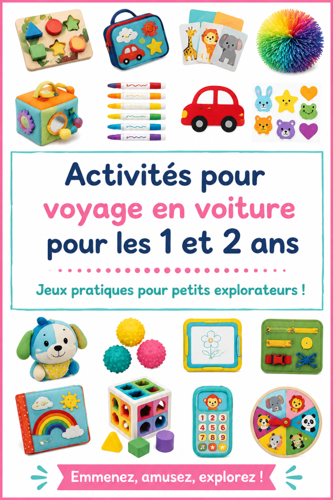 Une mère joue avec son enfant dans une voiture pendant un voyage familial. Activités ludiques pour jeunes enfants.