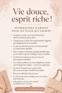 Femme souriante réfléchissant à ses affirmations financières