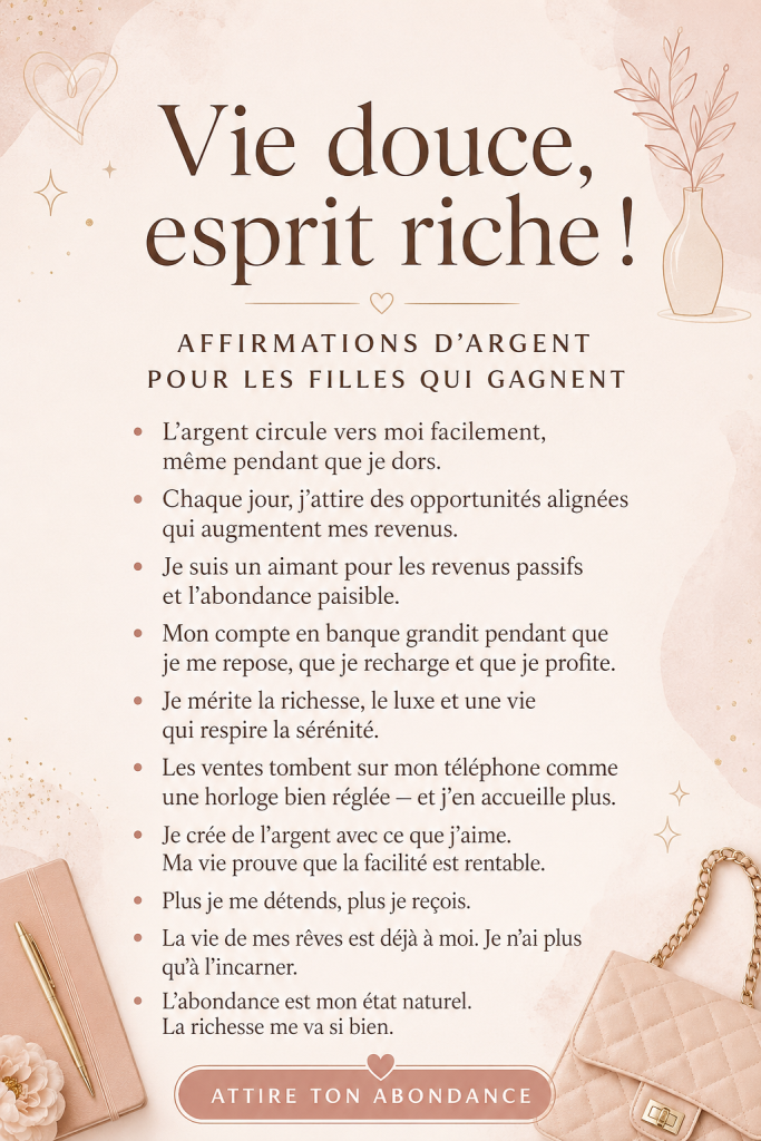 Femme souriante réfléchissant à ses affirmations financières