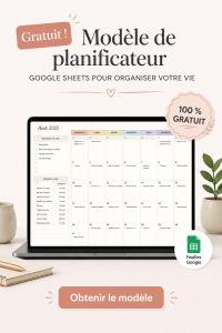 Capture d'écran d'un agenda Google Sheets personnalisable pour l'organisation personnelle.
