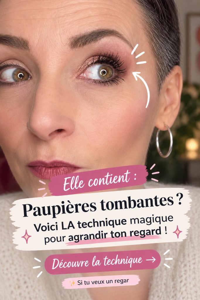 Femme avec un maquillage mettant en valeur ses paupières tombantes, regard agrandi