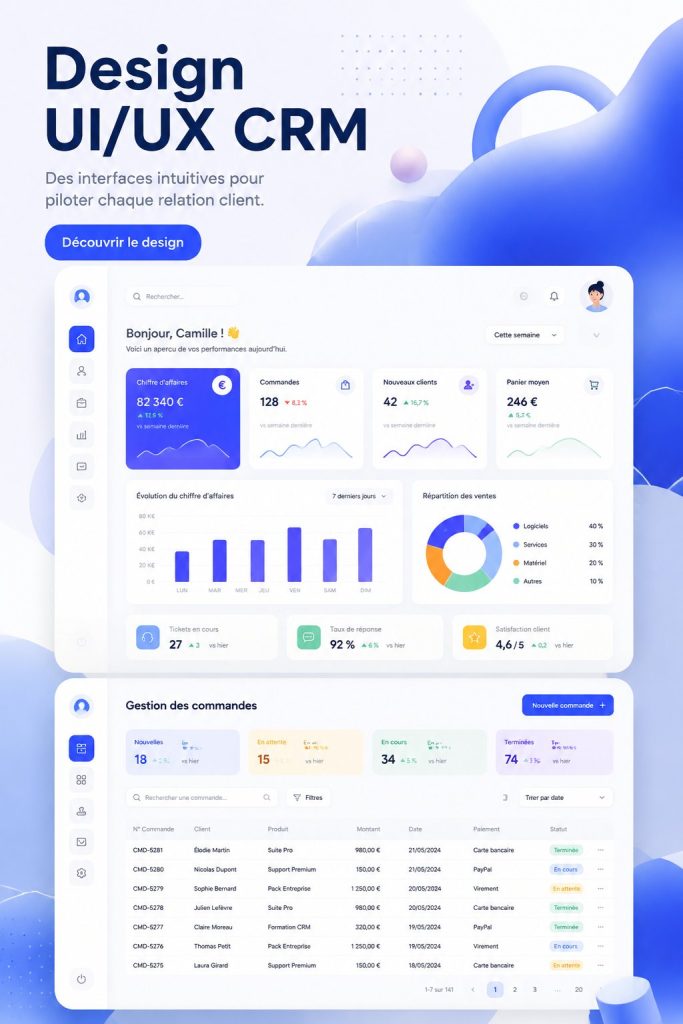 Design élégant démontrant une interface utilisateur CRM moderne