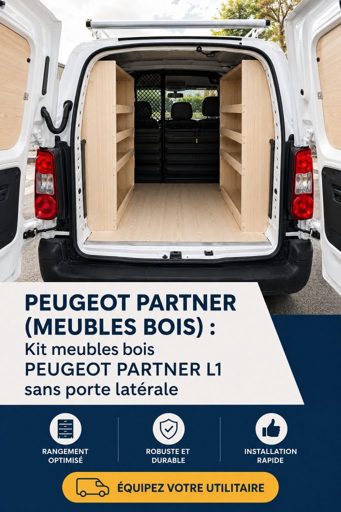 Peugeot Partner aménagé avec des meubles en bois modernes et pratiques.