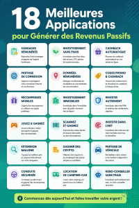 Image mettant en avant différentes applications de revenus passifs sur un smartphone.