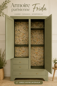 Armoire parisienne Frida avec un design élégant et pratique dans une chambre moderne.