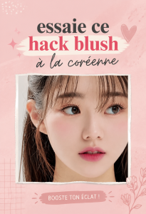 Un maquillage de blush coréen appliqué sur une joue, avec des teintes douces et naturelles.