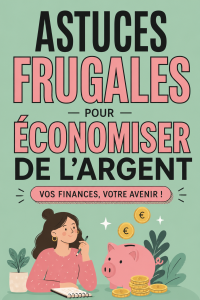 Femme souriante entourée d'économies et de moyens de dépenser moins.