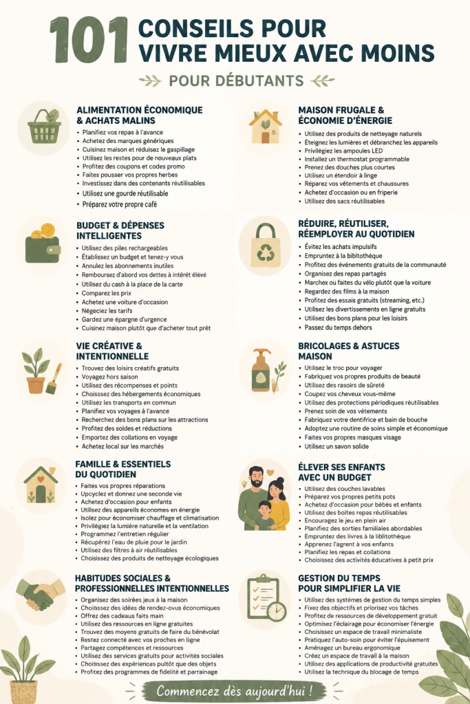 Un tableau avec des notes sur des astuces frugales et des économies