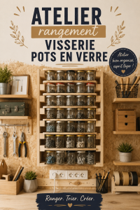 Atelier DIY avec des pots en verre organisant la visserie de manière élégante