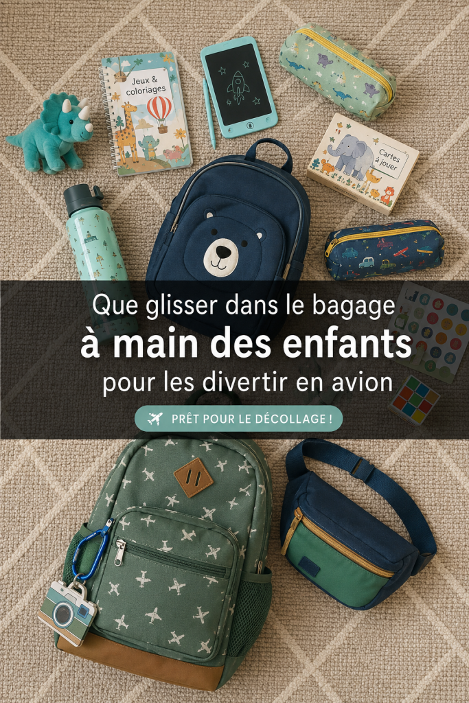 Un enfant jouant avec un livre dans un avion, illustrant l'importance d'occuper les jeunes durant un vol.