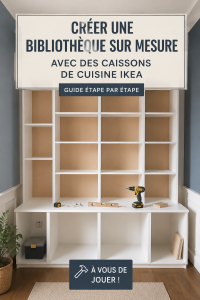 Bibliothèque sur mesure réalisée avec des caissons IKEA dans un salon moderne.