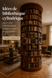 Une élégante bibliothèque cylindrique en bois remplie de livres dans un salon cosy