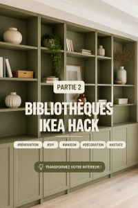 Bibliothèque IKEA rénovée avec style, ajoutant du caractère à un salon moderne.