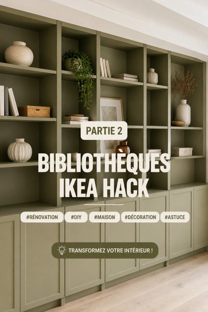 Bibliothèque IKEA rénovée avec style, ajoutant du caractère à un salon moderne.