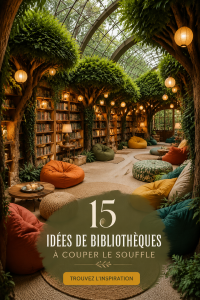 Une bibliothèque moderne et stylée, alliant livres et éléments de mode.