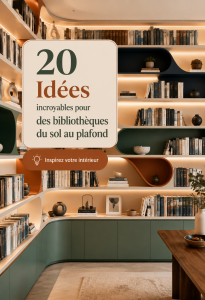Bibliothèque mur à mur moderne dans un salon lumineux avec des étagères chargées de livres.