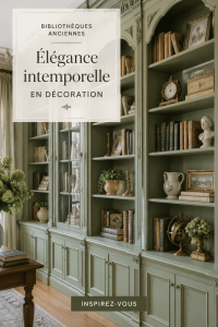 Bibliothèque vintage en bois avec une décoration intérieure chaleureuse