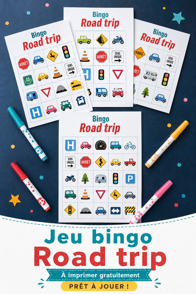 Bingo à imprimer pour un voyage en voiture en famille