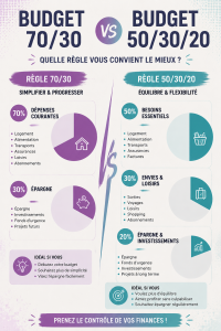 Femme examinant son budget avec une calculatrice, symbolisant le choix entre 70/30 et 50/30/20.