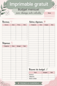 Exemple de budget mensuel imprimable pour suivre ses finances