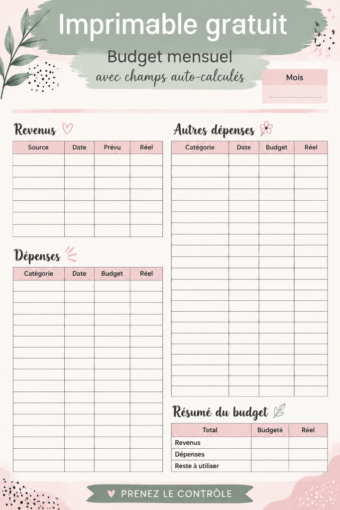 Exemple de budget mensuel imprimable pour suivre ses finances
