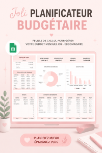 Modèle de budget Google Sheets mignon affichant des graphiques colorés.