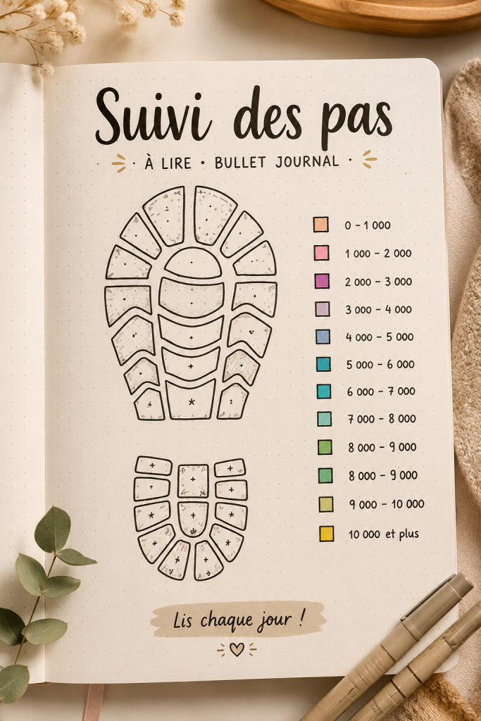 Un bullet journal ouvert avec des pages dédiées au suivi de lecture.