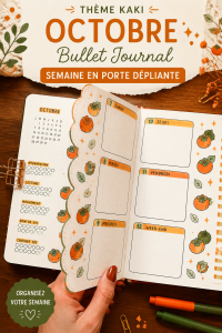 Bullet Journal avec un thème couleur kaki pour octobre, pages décorées et organisées