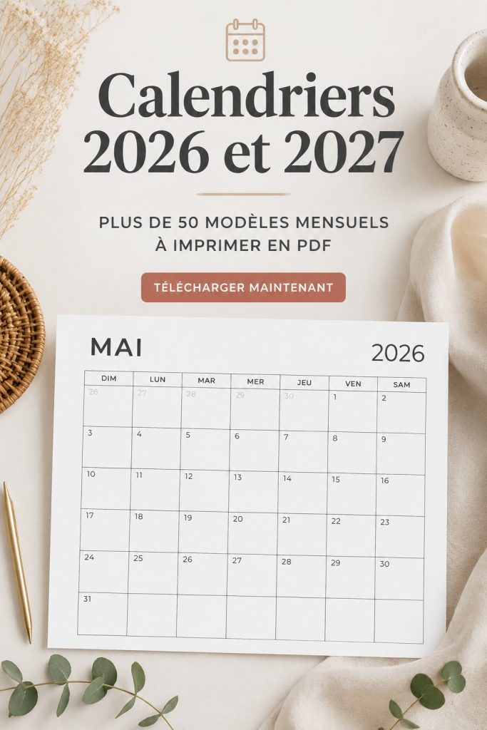 Modèle de calendrier imprimable 2026 stylisé en couleurs vives.