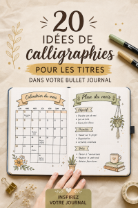 Un Bullet Journal avec des titres calligraphiés et des illustrations