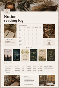 Interface de Notion montrant un carnet de lecture personnalisé