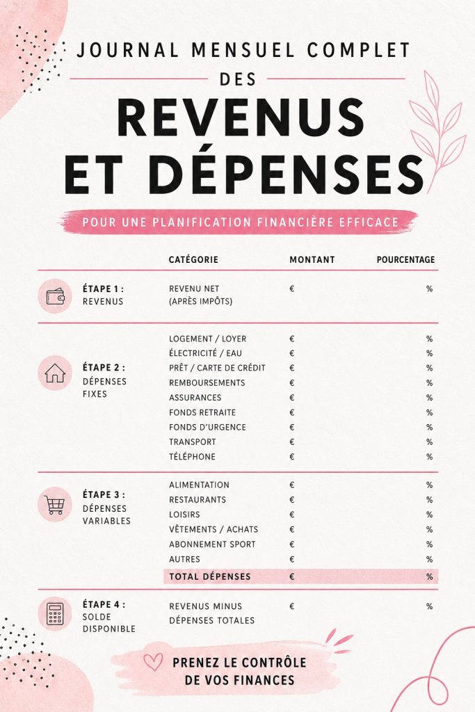 Carnet de suivi des revenus avec une tasse de café sur une table, symbolisant une gestion financière simple et accessible.
