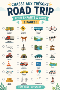 Chasse au trésor en voiture pour enfants avec des illustrations amusantes